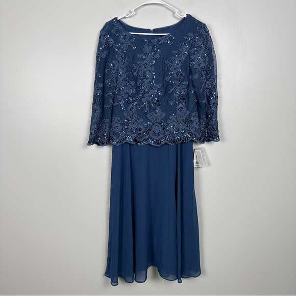 Alex Evenings 81171579 Mother of the Bride Tea Length Dress Vintage Blue - Picture 6 of 10